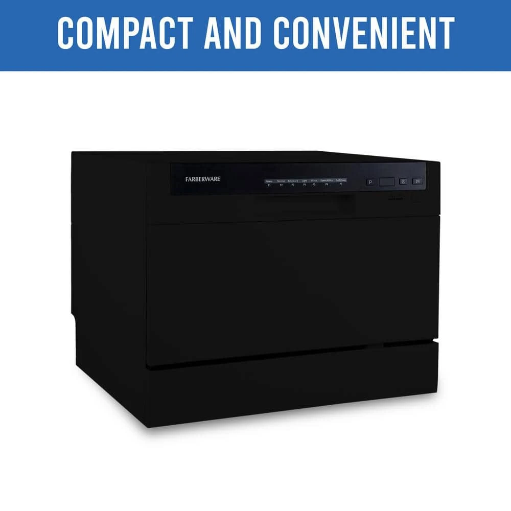 Professional Countertop Portable Dishwasher in Black with 6-Place Settings Capacity Farberware Professional Countertop Portable Dishwasher in Black with 6-Place Settings Capacity -Appliance Parts Pros Shop black farberware countertop dishwashers fcd06abbbka 1f 1000