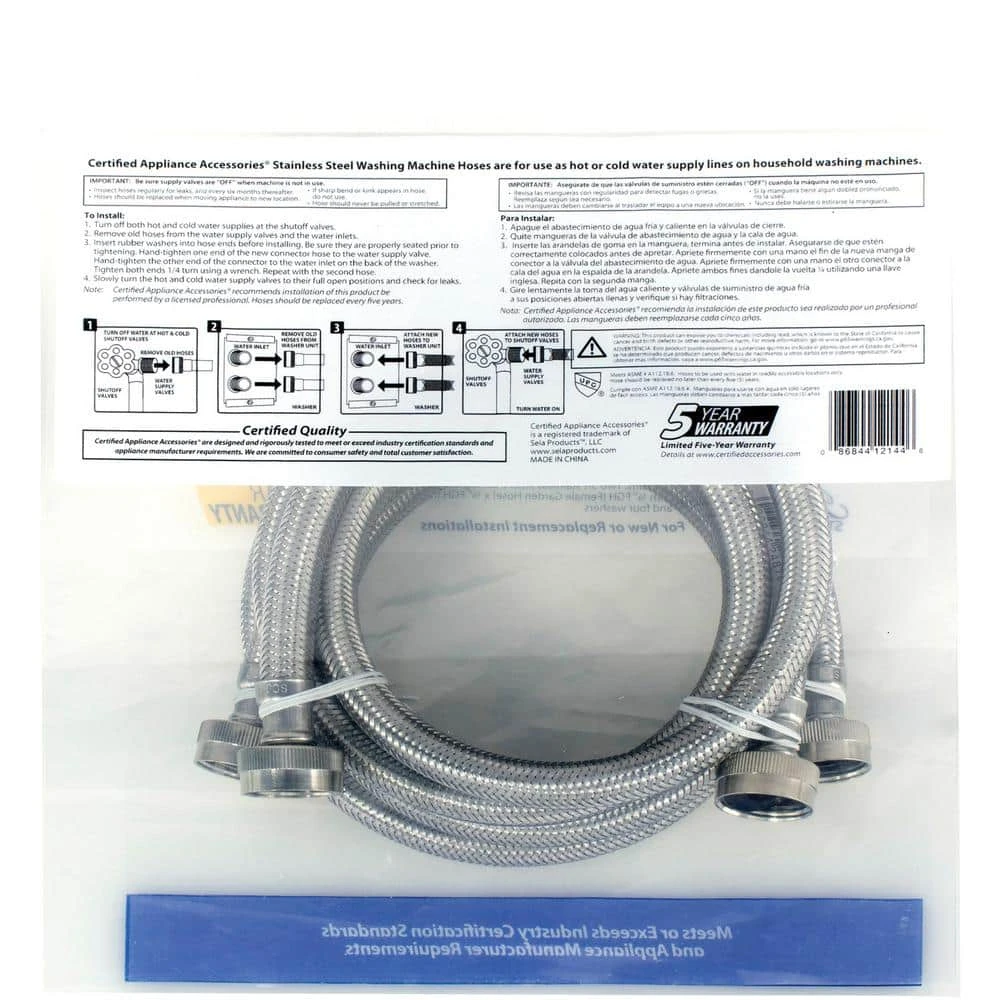 5 ft. Braided Stainless Steel Washing Machine Hoses (40-Pack) CERTIFIED APPLIANCE ACCESSORIES 5 ft. Braided Stainless Steel Washing Machine Hoses (40-Pack) -Appliance Parts Pros Shop certified appliance accessories washing machine parts 843631129784 44 1000