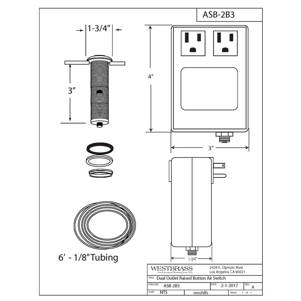 Garbage Disposal Air Switch in Matte Black Westbrass Garbage Disposal Air Switch in Matte Black -Appliance Parts Pros Shop matte black westbrass garbage disposal parts asb 2b3 62 c3 1000