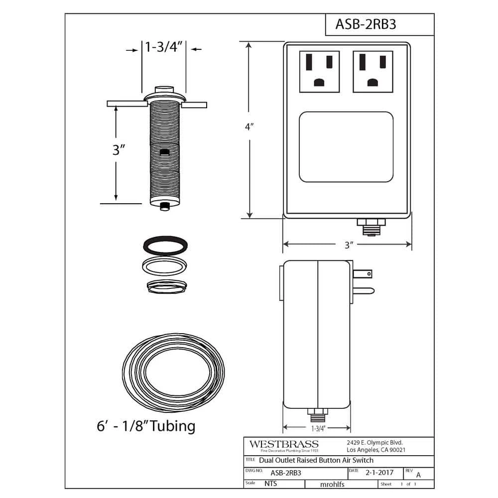 Garbage Disposal Air Switch in Matte Black Westbrass Garbage Disposal Air Switch in Matte Black -Appliance Parts Pros Shop matte black westbrass garbage disposal parts asb 2rb3 62 c3 1000