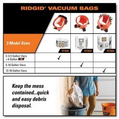 High-Efficiency Size C Dust Collection Bags for 3 to 4.5 Gallon and HD06001 RIDGID Wet/Dry Shop Vacuums (2-Pack) 6 High-Efficiency Size C Dust Collection Bags for 3 to 4.5 Gallon and HD06001 RIDGID Wet/Dry Shop Vacuums (2-Pack) -Appliance Parts Pros Shop ridgid shop vacuum attachments vf3501 1d 1000