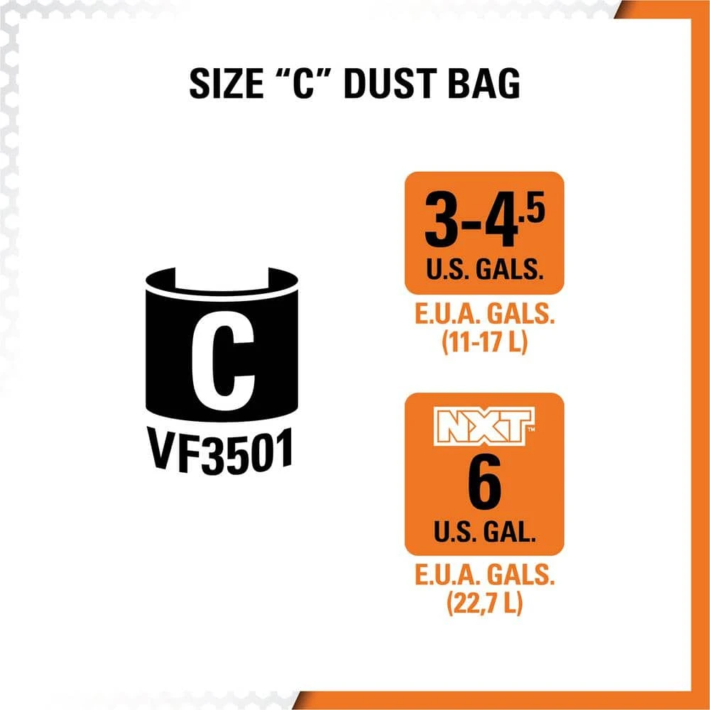 High-Efficiency Size C Dust Collection Bags for 3 to 4.5 Gallon and HD06001 RIDGID Wet/Dry Shop Vacuums (2-Pack) High-Efficiency Size C Dust Collection Bags for 3 to 4.5 Gallon and HD06001 RIDGID Wet/Dry Shop Vacuums (2-Pack) -Appliance Parts Pros Shop ridgid shop vacuum attachments vf3501 e1 1000