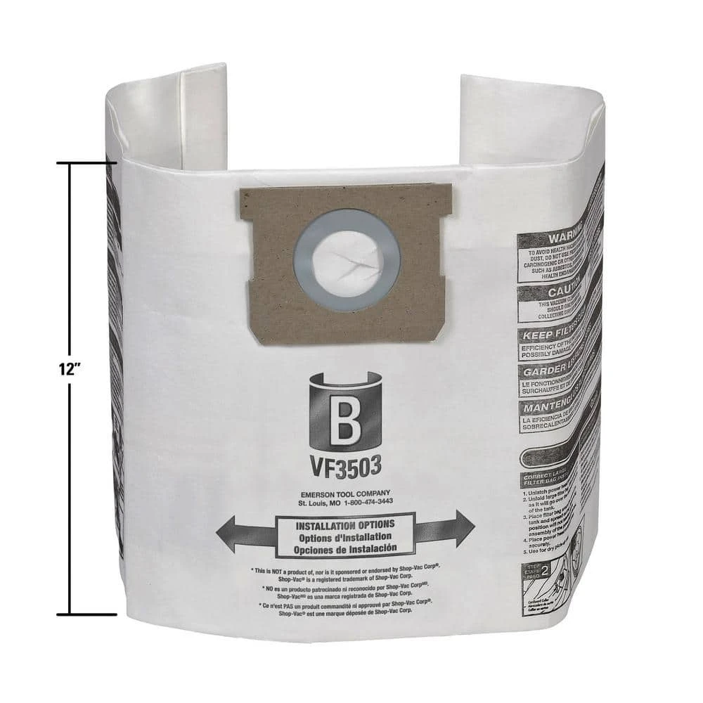 High-Eff. Size B Dust Collection Bags for 5-8 Gal. Shop-Vac Branded Vacs, 5-10 Gal. RIDGID Vacs, except HD0600 (2-Pack) High-Eff. Size B Dust Collection Bags for 5-8 Gal. Shop-Vac Branded Vacs, 5-10 Gal. RIDGID Vacs, except HD0600 (2-Pack) -Appliance Parts Pros Shop ridgid shop vacuum attachments vf3503 76 1000