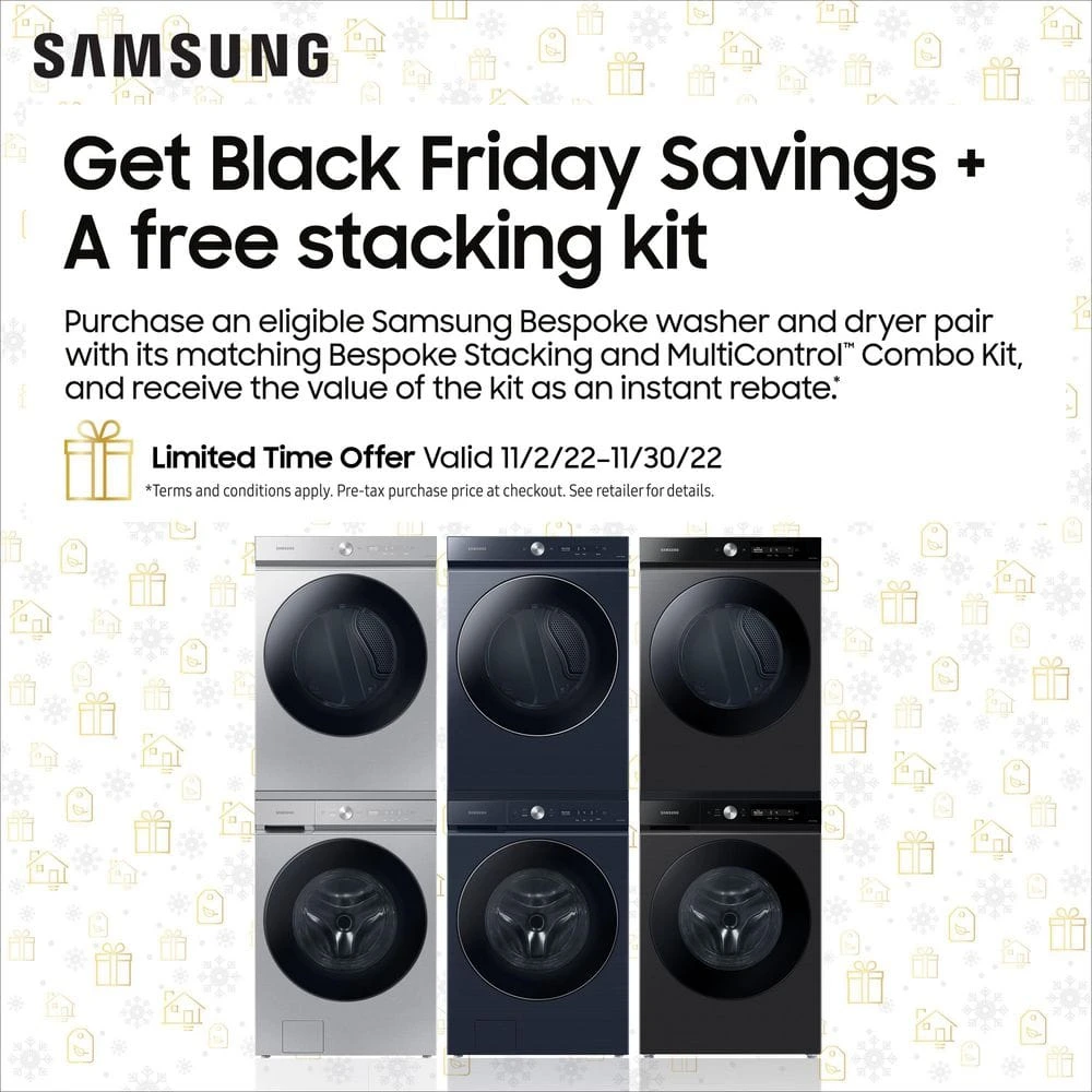 Bespoke 27 in. Front Load Washer and Dryer Laundry Stacking and Multi-Control Kit in Brushed Black Samsung Bespoke 27 in. Front Load Washer and Dryer Laundry Stacking and Multi-Control Kit in Brushed Black -Appliance Parts Pros Shop samsung washer and dryer stacking kits skk 9mcv e1 1000