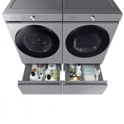 Samsung Bespoke 27 in. Laundry Pedestal in Silver Steel with Storage Drawer -Appliance Parts Pros Shop silver steel samsung washer and dryer pedestals we502nt 1d 1000