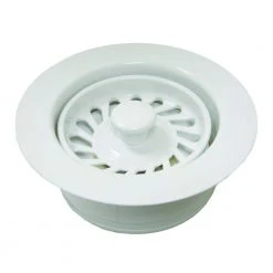 JONES STEPHENS Push-In Kitchen Garbage Disposal Assembly (Flange/Stopper/Strainer) in Polar White