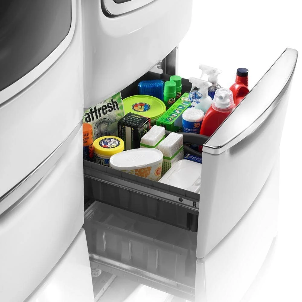 15.5 in. White Pedestal for Front Load Washer and Dryer with Storage Maytag 15.5 in. White Pedestal for Front Load Washer and Dryer with Storage -Appliance Parts Pros Shop white maytag washer and dryer pedestals xhpc155xw 1f 1000