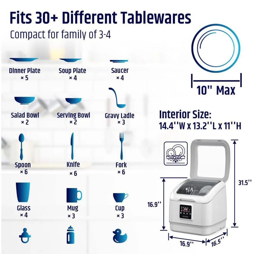 17 in. White Portable Countertop Dishwasher - Compact for 4-Sets of Tableware, 7-Place Settings and Washing Modes Razorri 17 in. White Portable Countertop Dishwasher - Compact for 4-Sets of Tableware, 7-Place Settings and Washing Modes -Appliance Parts Pros Shop white razorri countertop dishwashers comodo cdw04a c3 1000