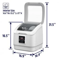 Razorri 17 in. White Portable Countertop Dishwasher - Compact for 4-Sets of Tableware, 7-Place Settings and Washing Modes 11 Razorri 17 in. White Portable Countertop Dishwasher - Compact for 4-Sets of Tableware, 7-Place Settings and Washing Modes -Appliance Parts Pros Shop white razorri countertop dishwashers comodo cdw04a fa 1000